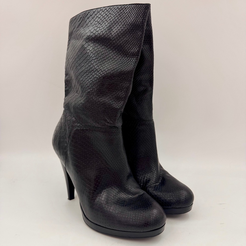 NWOB VTG Y2K Cole Haan Snakeskin Embossed Leather Stiletto Mob Wife Boots 9.5B